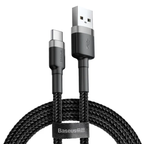 Baseus-1-Meter-Cafule-USB‑A-to-USB‑C-CableGray-Black-Model-CATKLF‑BG1-BC-1 Baseus 1Meter Cafule USB For Type-C 3A Gray+Black Cable – CATKLF-BG1