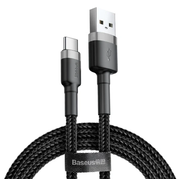 Baseus-1-Meter-Cafule-USB‑A-to-USB‑C-CableGray-Black-Model-CATKLF‑BG1-BC-1 Baseus 1Meter Cafule USB For Type-C 3A Gray+Black Cable – CATKLF-BG1