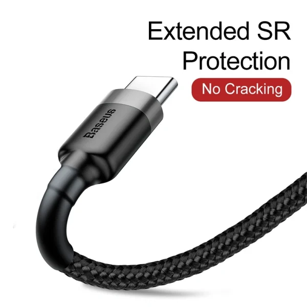 Baseus-1-Meter-Cafule-USB‑A-to-USB‑C-CableGray-Black-Model-CATKLF‑BG1-BC-5 Baseus 1Meter Cafule USB For Type-C 3A Gray+Black Cable – CATKLF-BG1