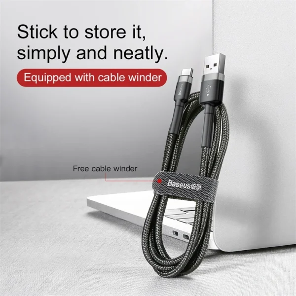 Baseus-1-Meter-Cafule-USB‑A-to-USB‑C-CableGray-Black-Model-CATKLF‑BG1-BC-8 Baseus 1Meter Cafule USB For Type-C 3A Gray+Black Cable – CATKLF-BG1