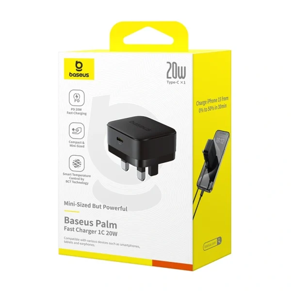 Baseus 20W Palm Fast Charger Type C UK Pin – Cluster Black