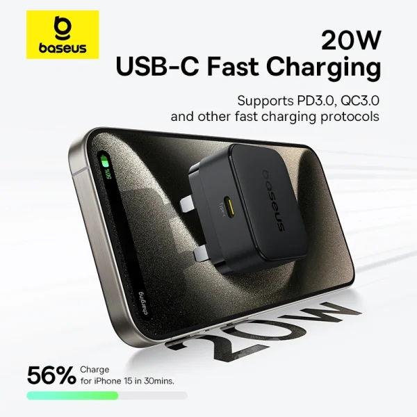 Baseus 20W Palm Fast Charger Type C UK Pin – Cluster Black