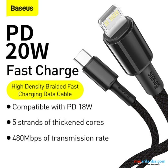 Baseus 1Meter 20W High Density Braided Fast Charging Data Type-C to Lightning PD Cable Black