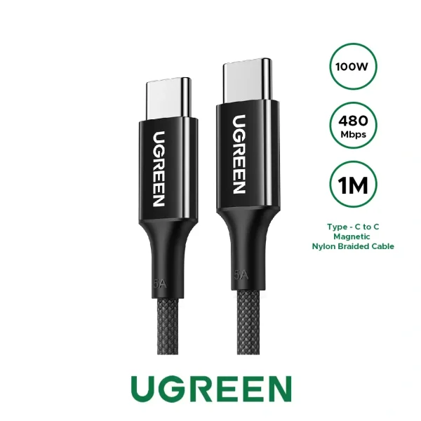 UGREEN 1 Meter 100W 5A Max Type-C to Type-C PD Fast Charging Silicone Braided Cable – US557-15275