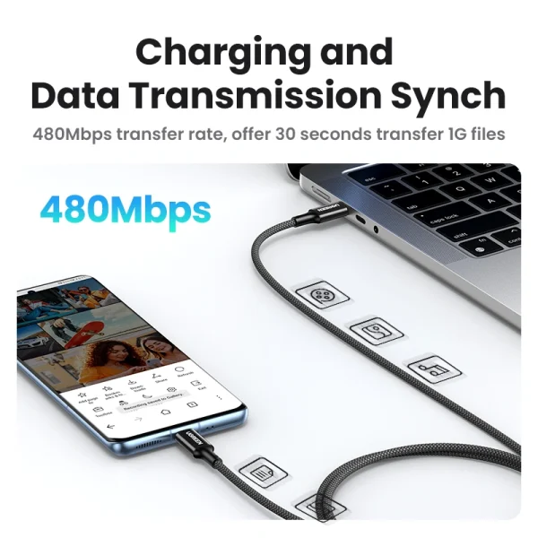 UGREEN 1 Meter 100W 5A Max Type-C to Type-C PD Fast Charging Silicone Braided Cable – US557-15275