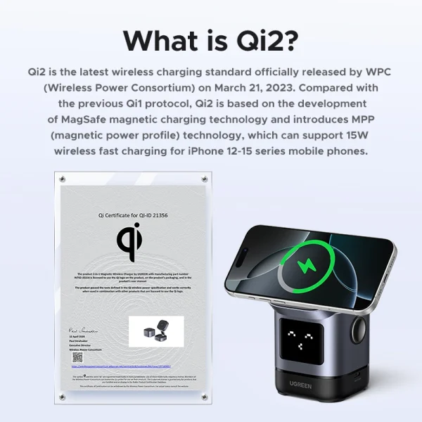 UGREEN 2-in-1 UNO Series Qi2 Magnetic Station Wireless Charger – W709-45775