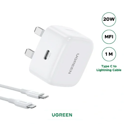 UGREEN-20W-Type-C-Fast-Charger-Set-with-MFI-Type-C-to-Lightnin UGREEN 20W Type-C PD Fast Charger With MFI Type-C to Lightning 1 Meter Cable Set – CD137-70297