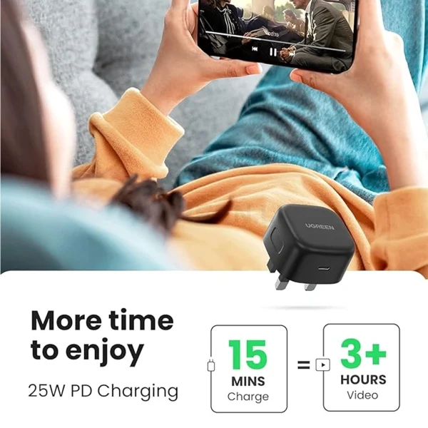 UGREEN 25W Type-C PD UK Pin Fast Charger With Type-C to Type-C 2 Meter Cable – CD25-50577