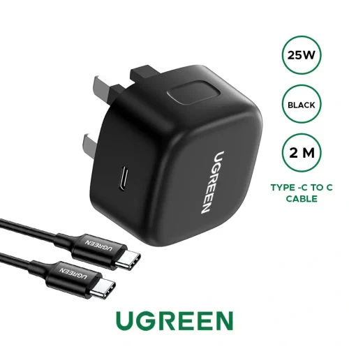 UGREEN-25W-Type-C-PD-UK-Pin-Fast-Charger-Wi UGREEN 25W Type-C PD UK Pin Fast Charger With Type-C to Type-C 2 Meter Cable – CD25-50577