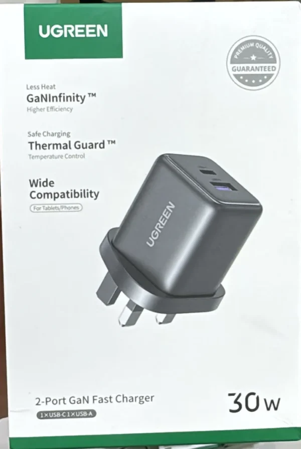 UGREEN 30W 2-Port GaN Fast Charger (UK Plug, Space Gray) – X516-65036
