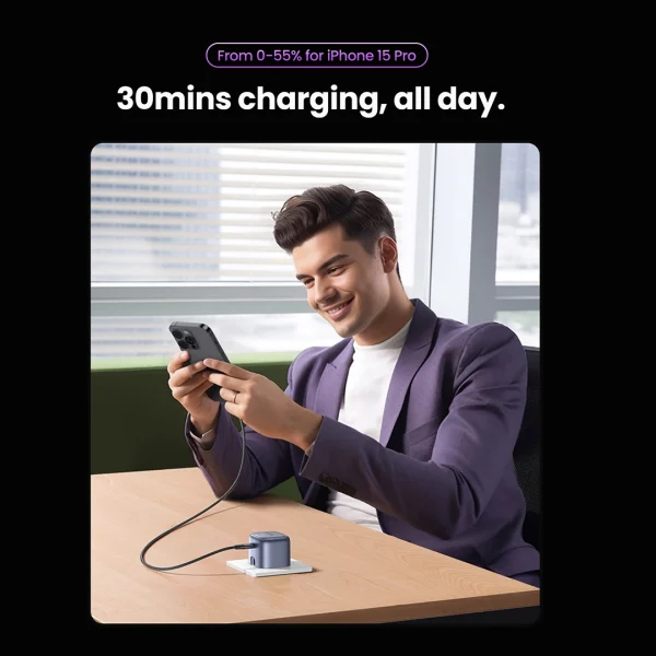 UGREEN 30W USB-C Nexode GaN PD Fast Charger UK (Space Gray) with Type-C to Type-C Cable – CD305-25114