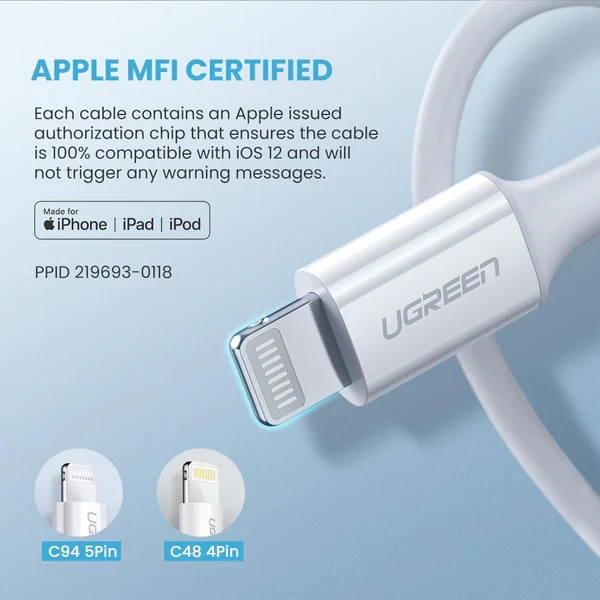 UGREEN-Type-C-to-Lightning-Cable-MFI-Certified-Rubber-Shell-1Meter-White (3) UGREEN 1 Meter MFI Certified Type-C to Lightning Cable Rubber Shell – US171-10493